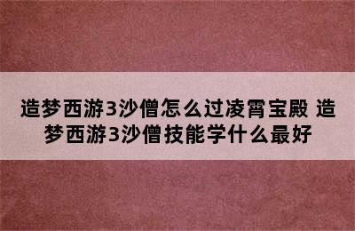 造梦西游3沙僧怎么过凌霄宝殿 造梦西游3沙僧技能学什么最好